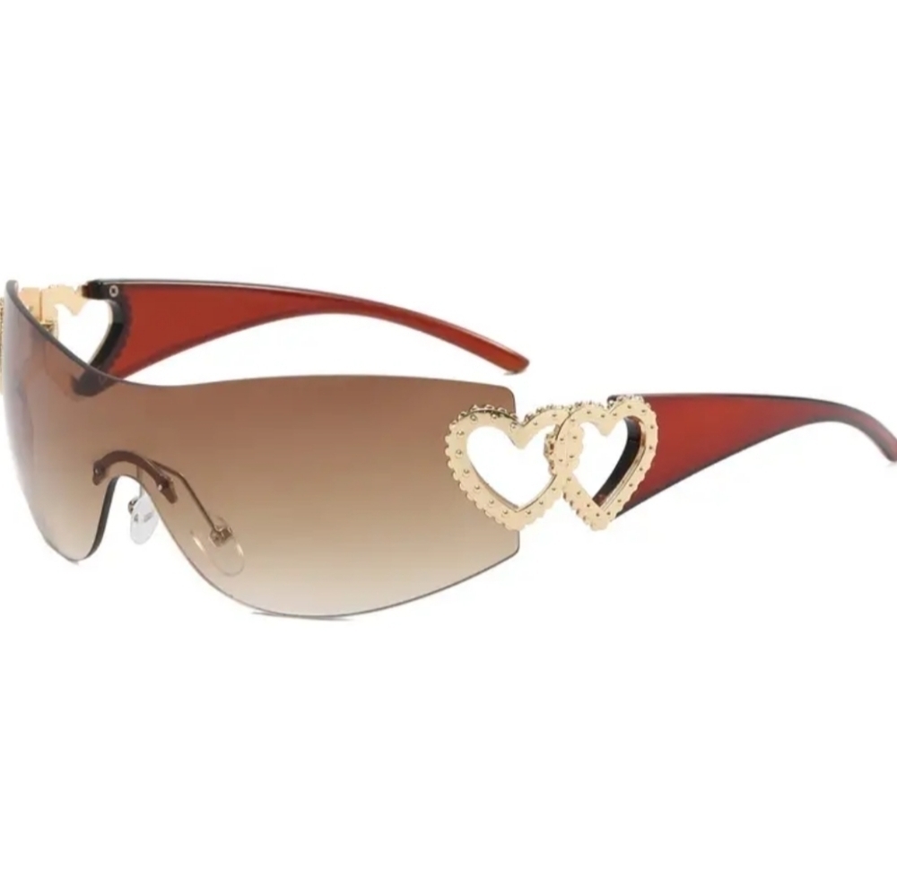 New brown double heart fashion sunglasses